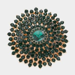Green Brooch Crystal Pin Bubble Stone Circle Style Rhinestones Bling Accessory